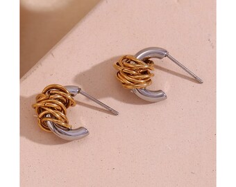 REVAL ORO Joyeria - LV Set de collar con aretes,pulsera y anillo de acero  inoxidable Rose gold