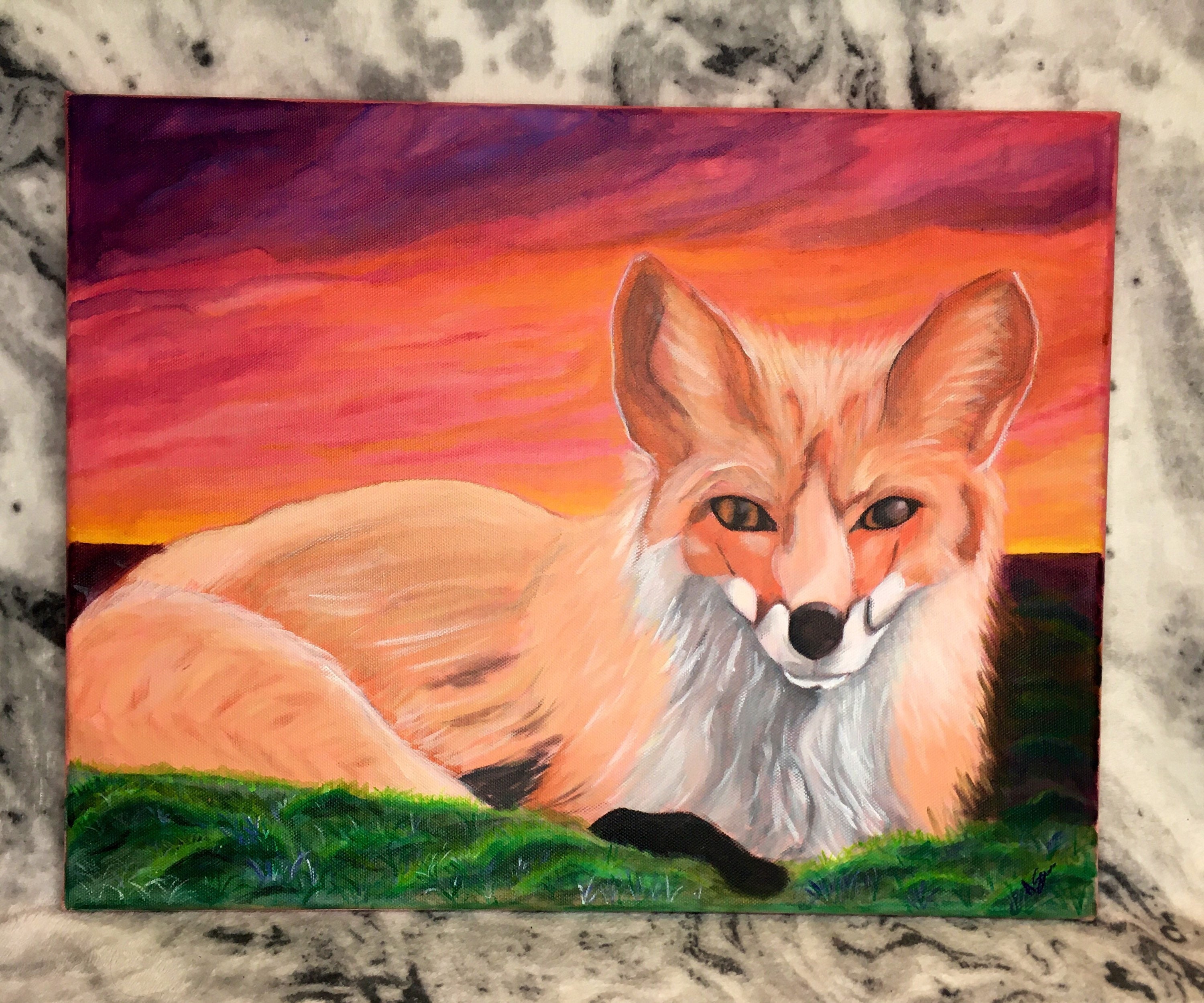 Fox Painting on Canvas 16x20 in 40x50 Cm Original Acrylic 