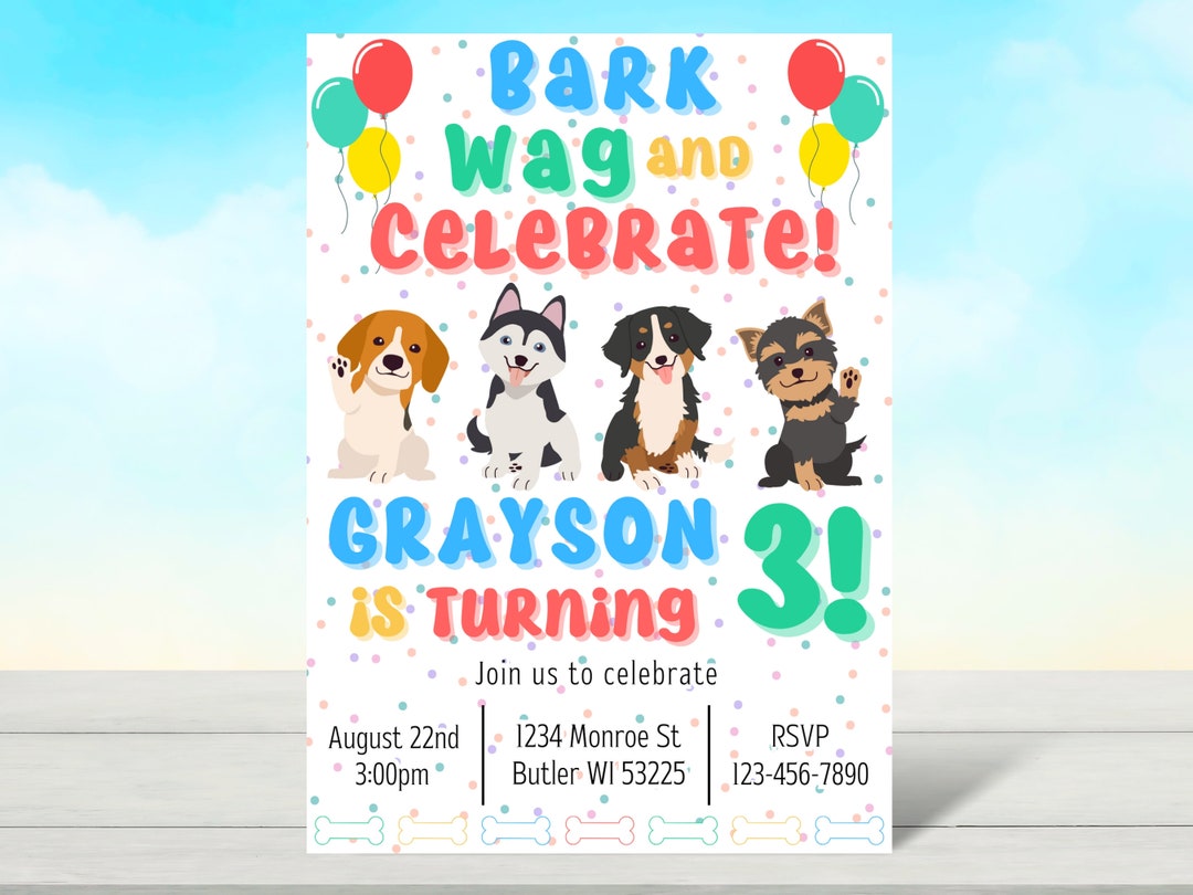 Custom Dog Birthday Party Invitation Puppy Dog Party Decorations Dog ...