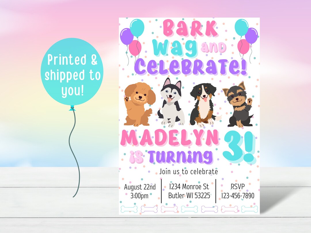 Custom Girl Dog Birthday Party Invitation Puppy Dog Party Decorations ...