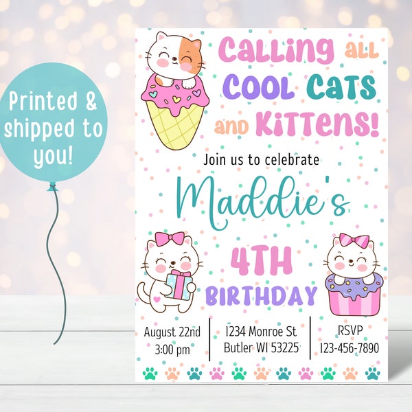 Kitty Cat Birthday Invitation Cat Party Decoration Cat Themed Girl Cat Birthday Invite Party Animal Let's Pawty Are You Kitten Me Right Meow