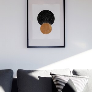 Siebdruck "MOON", Mode mit Pattern, Schwarz und Gold, Handmade, 40x50cm