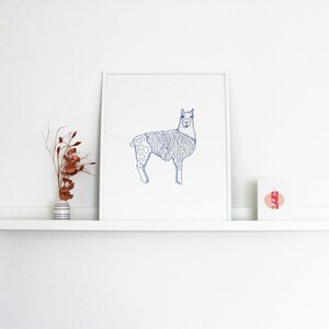 Lama Screenprint Screen Printing Poster Blue Illustration