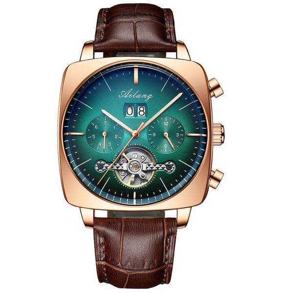 montre automatique étanche pour hommes, marque célèbre, chronographe de luxe, carré, grand cadran, creux