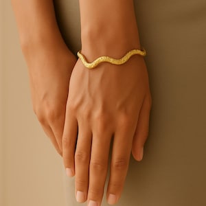 Gold Hammered Wave Cuff Bracelet: 18K Waterproof Bangle