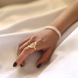 Gold Oval Ring: Adjustable Sterling Silver Open Circle