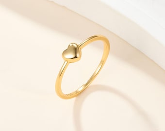 14K Gold Plated Sterling Silver Heart Ring: Dainty Minimalist Band