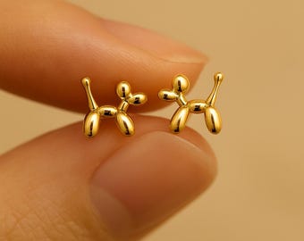 Gold Balloon Dog Stud Earrings: 14K Gold Plated Sterling Silver
