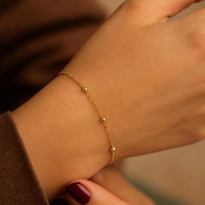 Waterproof 18K Gold Plated Bead Bracelet: Dainty Stacking Jewelry