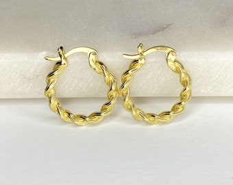 Twisted Hoop Earrings, Gold Plated Twist Hoops, Circle Twisted Earrings, Twisted Statement Hoops, Huggie Hoops, Gift for Her, Birthday Gifts