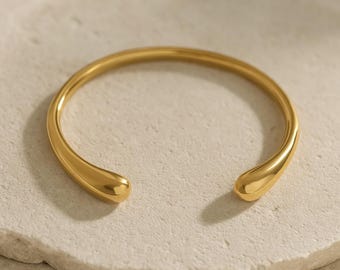 18K Gold Plated Cuff Bracelet, Adjustable Waterproof Bangle, Minimalist Gold Cuff, Sculptural Stackable Jewelry, Bridesmaid Gift for Her