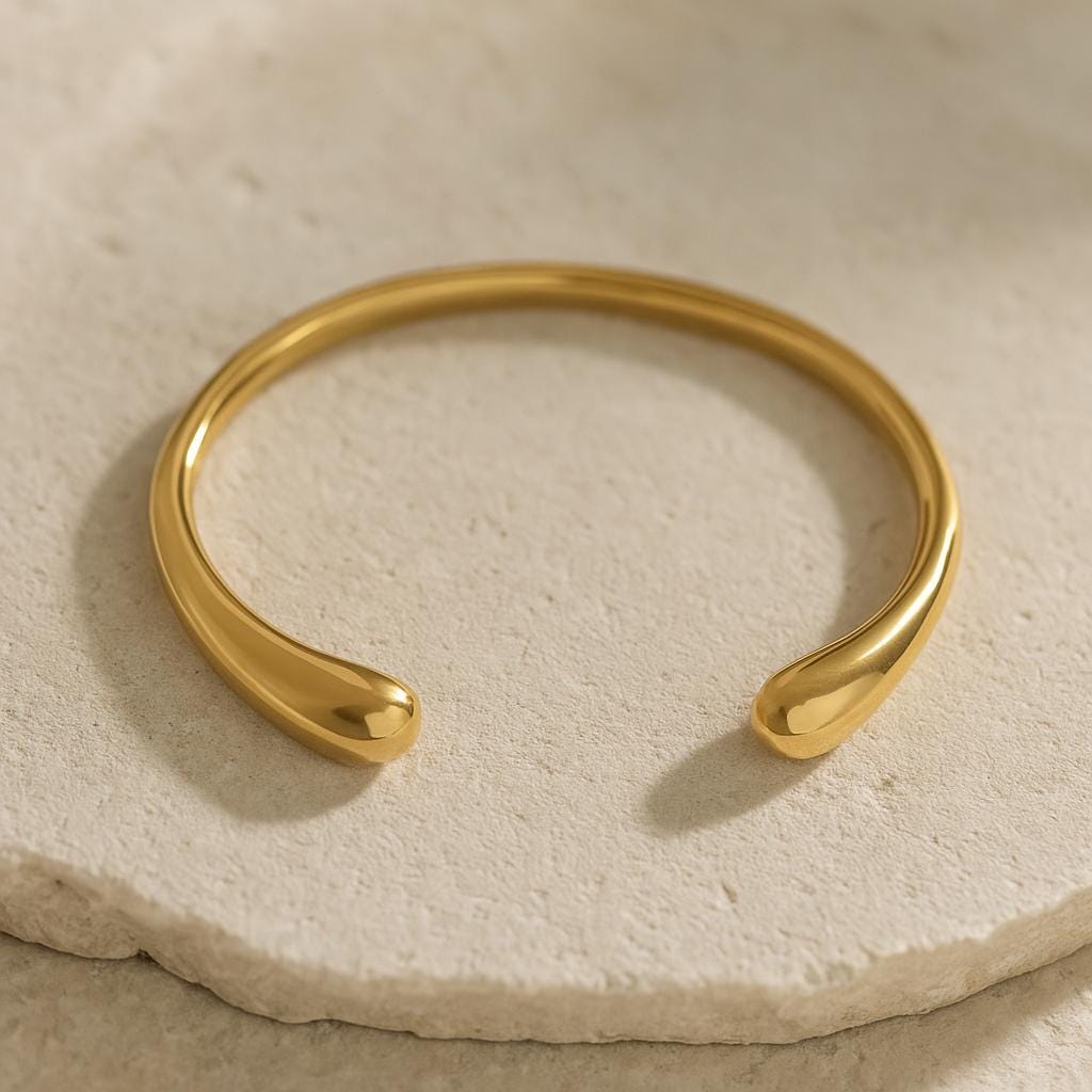 18K Gold Plated Cuff Bracelet: Waterproof Stainless Steel Bangle