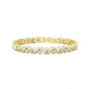 Heart Tennis Bracelet, 14K Gold Diamond Bracelet, Crystal Heart Jewelry, Stackable Bridal Bracelet, Bridesmaid Gift, Wedding Jewelry
