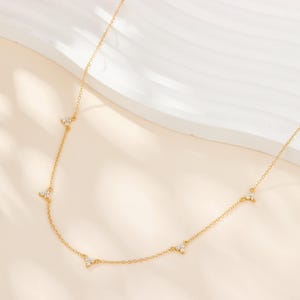 14K Gold Clover Necklace, Dainty Flower Diamond Pendant, Minimalist Lucky Charm Jewelry, Adjustable Chain Necklace,  Bridesmaid Gift for Her