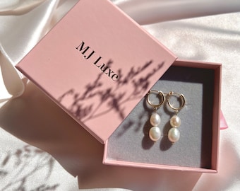 14K Gold Filled Baroque Pearl Drop Hoop Earrings