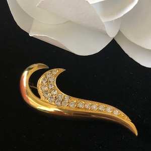 MONET Gold Tone Rhinestone Double Wave
