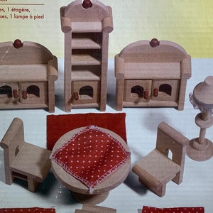 Vintage 8 toy furniture made of real beech wood - furniture for dollhouse - dollhouse dining room