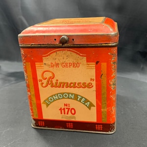 Vintage metal tin tea box - Primasse - London Tea - storage box - tea box - Hinged Tin,