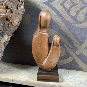 Wooden statue of a saint - religious item - Mother Mary with baby Jesus - art deco