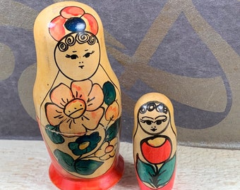 Vintage Russian Wooden Matryoshka Dolls - Set of 2