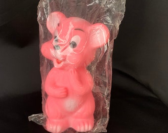 Oso vintage raro - Ledra Plastic - muñeco para apretar - muñeco chirriador - años 70 - juguete