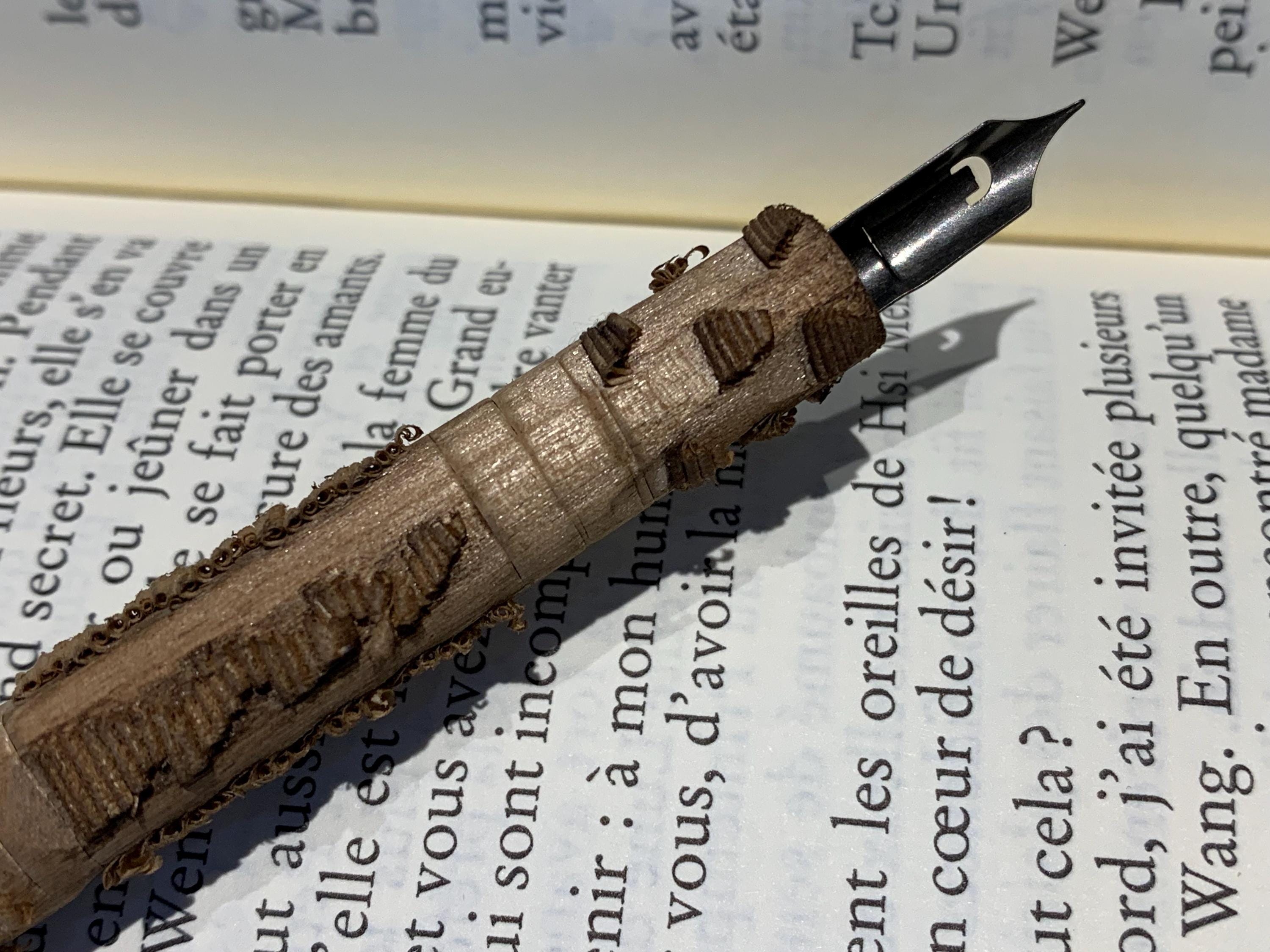ヴィンテージの手彫り木製ペンホルダー – 12.5 cm – 万年筆 – 職人