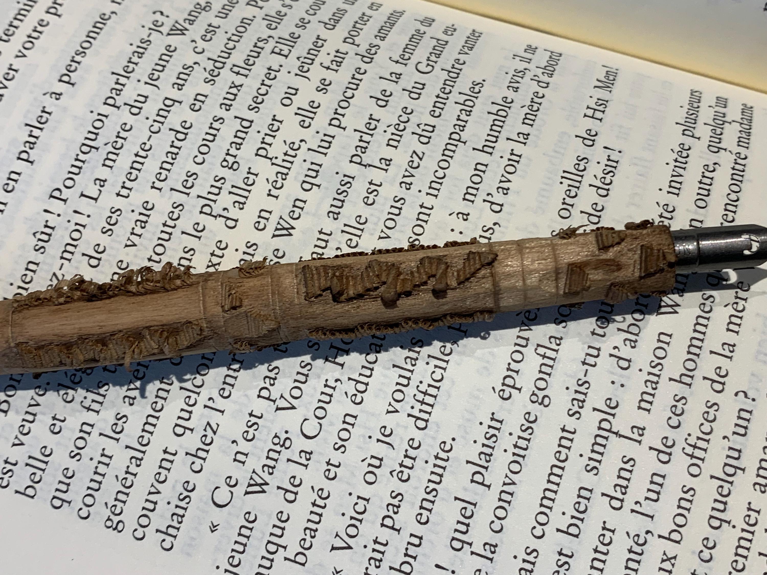 ヴィンテージの手彫り木製ペンホルダー – 12.5 cm – 万年筆 – 職人