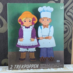 Set of 2 large cardboard pull-along figures to assemble yourself - in packaging - vintage