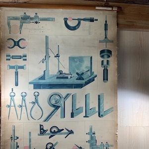 Antica mappa scolastica / lavagna - strumenti di misurazione - Editions Dossray - materiale didattico - decorazione per aule - decorazione murale 76x99cm