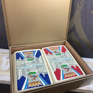 Preciosa caja de hojalata vintage con juego de cartas - Ciudad de Turnhout - juego completo - juego rojo y juego azul
