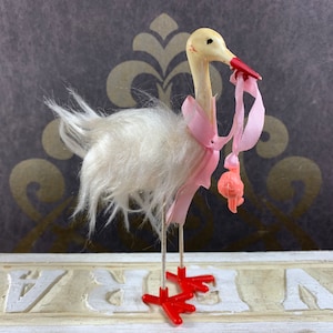 Old decorative stork - vintage baptism sugar decoration - birth decoration