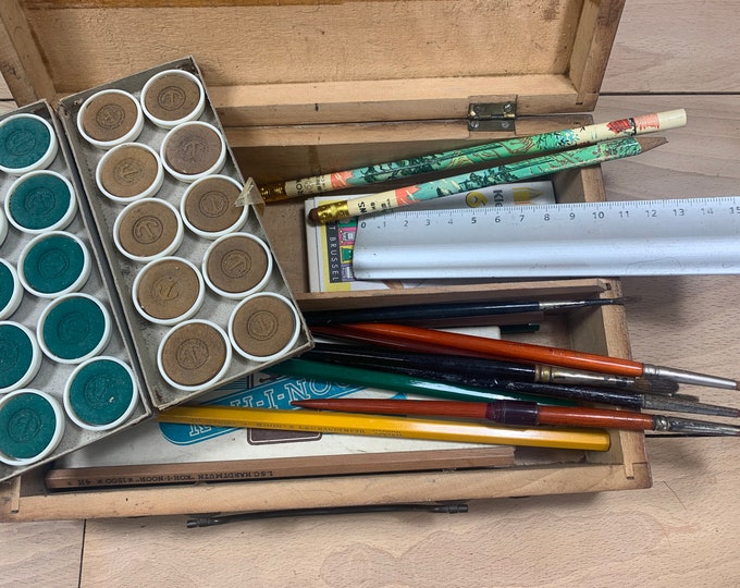 Wooden Artist Paint Box Antique Wooden Paint Box Wooden Etsy