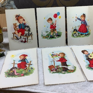 Cartes de vœux anciennes - 6 cartes de vœux pour enfants - cartes vierges - cartes anciennes des années 60 - 5 pièces
