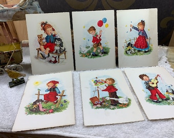 Antique Greeting Cards - 6 children's greeting cards - blank cards - old cards from the 60s - 5 pieces