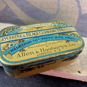 Vintage Tin - The Allenbury&#39;s - Glycerine and Blackcurrant Pastilles - Tin - Hinged Tin, Fruit Pastilles