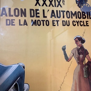 Grande poster vintage originale e autentico del 39° Motor Show 1956 - Salon de l'automobile et du cycle -Bruxelles centenaire
