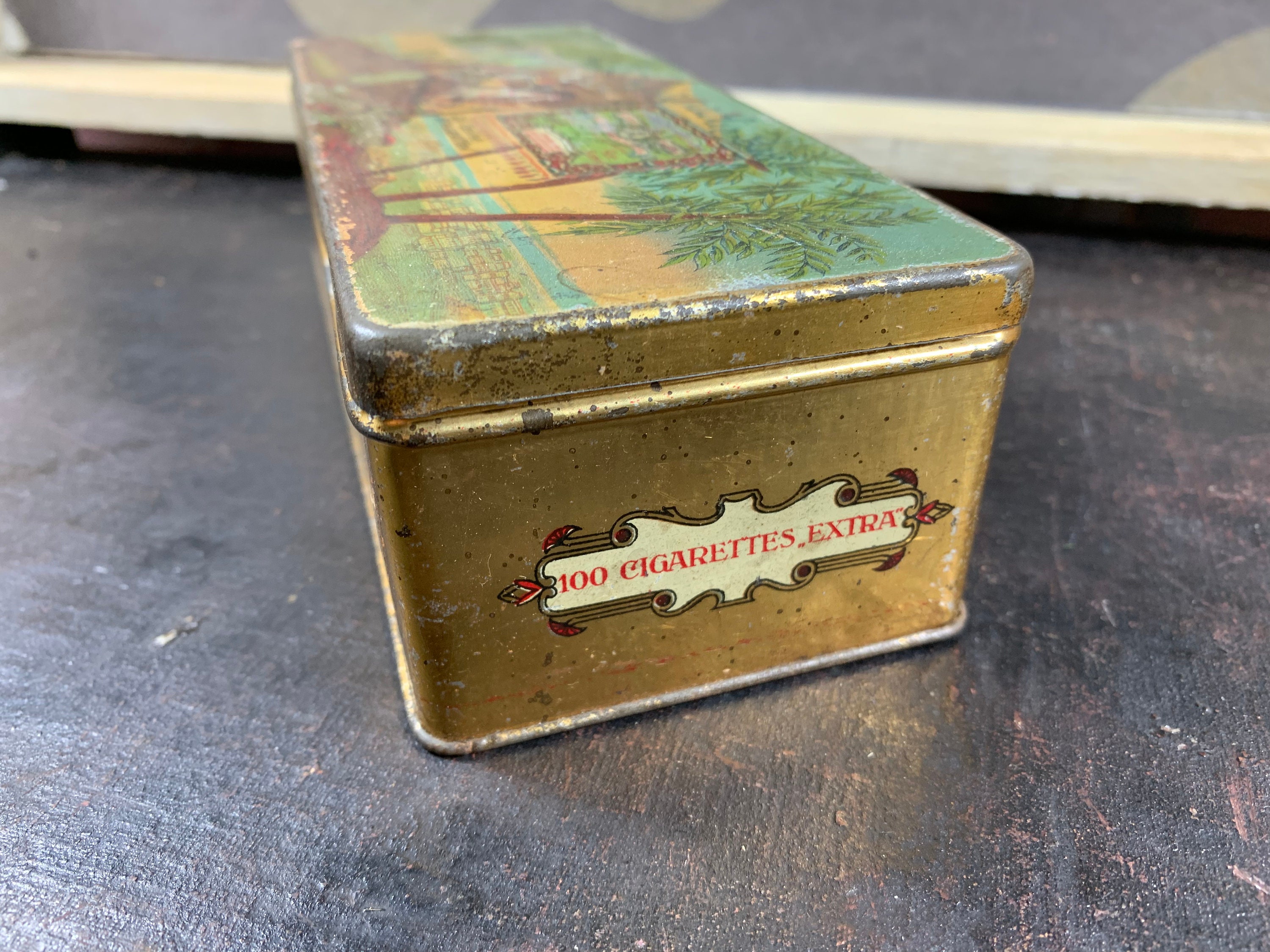 tin cigarette box Rectangular Multicolored Cigarette Tin, Hinged Lid, Asian Scene - Nestor  Gianaclis, Cigarettes Royal, 1900 - 1940