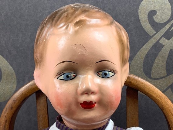 * vintage doll ୨୧ * 陶器製 愛らしい 男の子の フィギュア Large Antique Doll - Boy - With His Original Clothes - 1940s