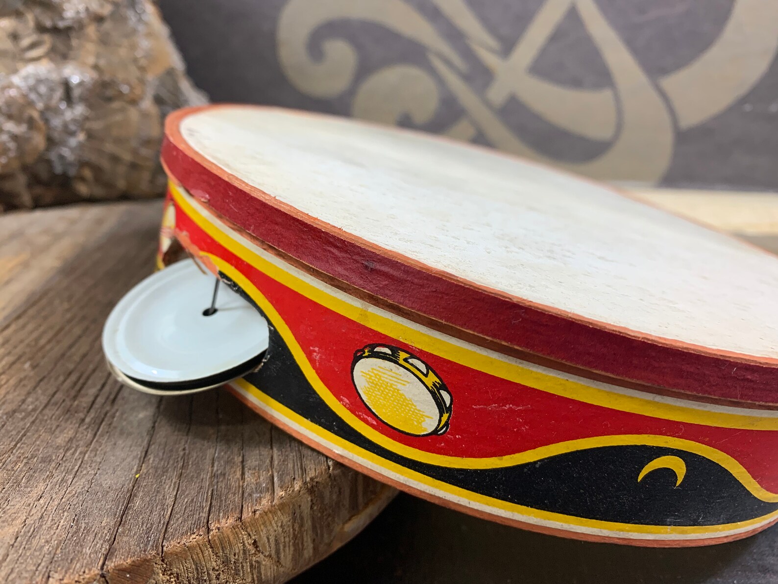 Beautiful colorful vintage tambourine of 18.5 cm diameter with Etsy