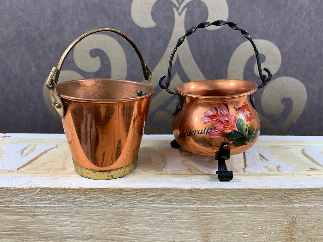 Miniature Red Copper Kettle and Bucket Kitchen Brass Copper Toys