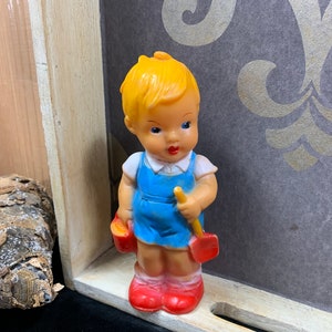 Rare antique squeaker doll of a sweet little boy - squeeze doll - rubber doll - squeaker doll of soft vinyl - made in W. Germany