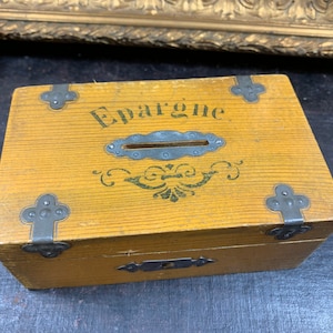 Old small wooden piggy bank box - chest