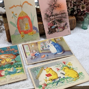 Antike Grußkarten - 5 Osterkarten - Geschriebene Karten - Alte Karten 1940er Jahre - 5er-Pack - Gestempelt - Ostern