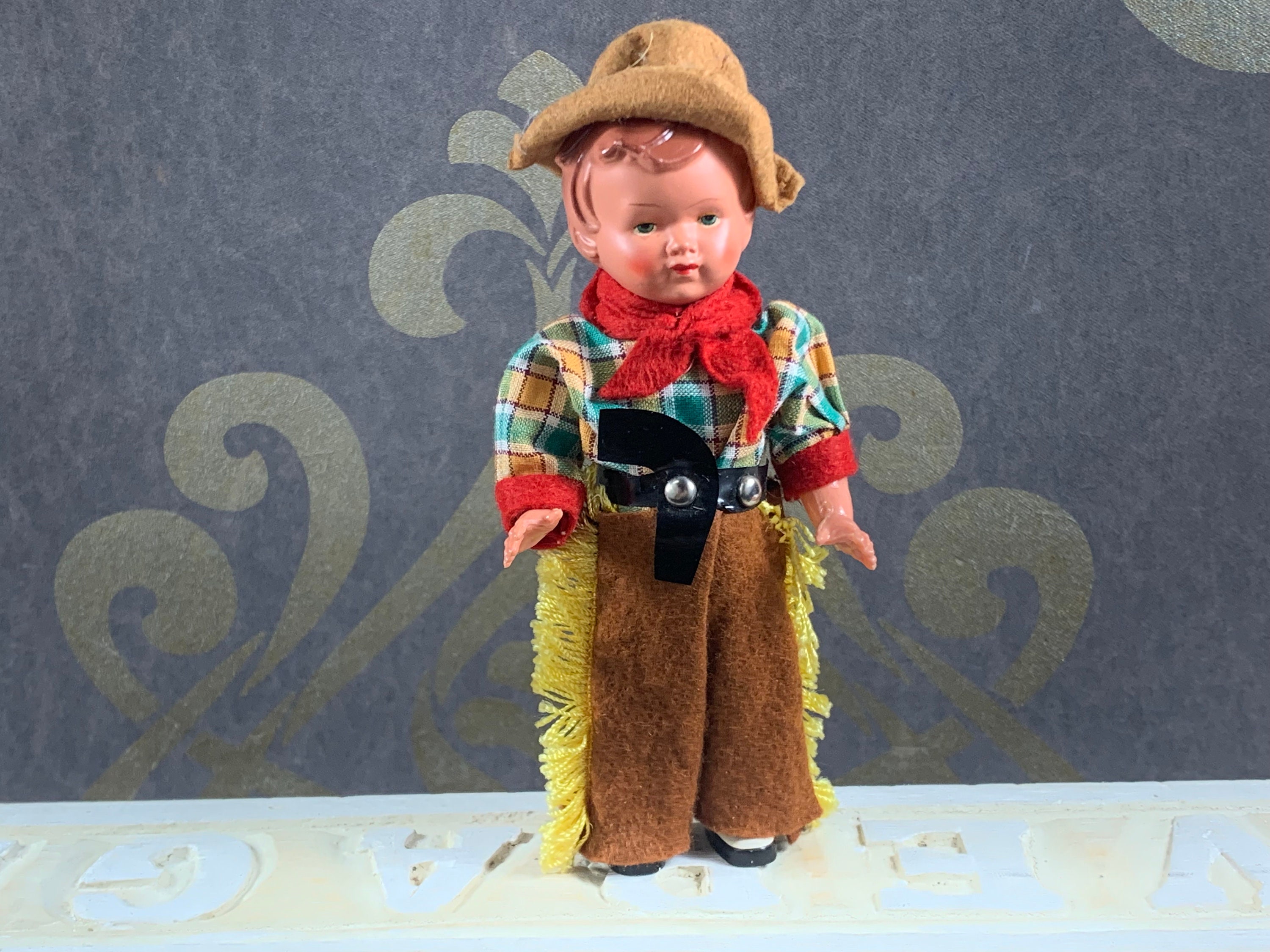 Beautifully Dressed Lovely Wind up Cowboy Doll in Traditional