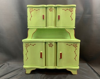 Dollhouse cabinet - handmade and hand painted - wooden cabinet for doll tableware