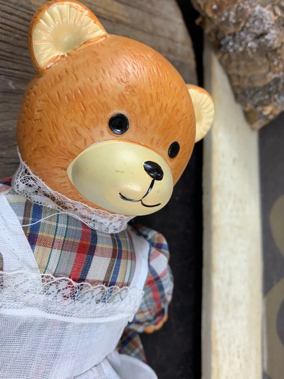 So Cute, This Beautiful Porcelain Retro Mama Bear With Her Fabric