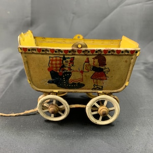 Göso - Germany - Antique pewter pram, Dolls tin toys - pram - Doll decoration