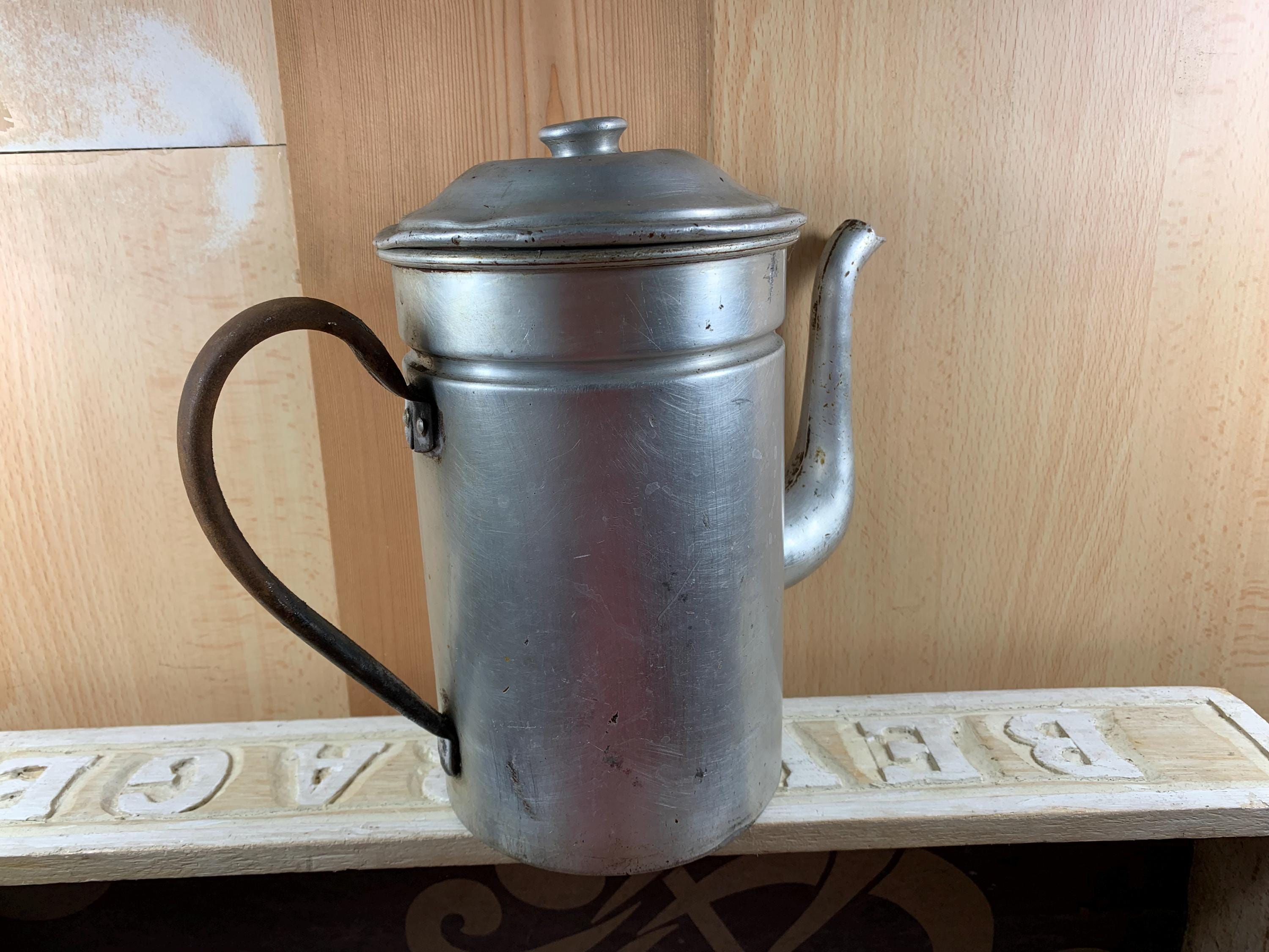 Antique BREVETÉ Aluminum Coffee Pot - Rare French Find - Old Antique BREVETÉ Aluminum Coffee Pot - Rare French Find - Old