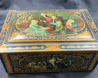 Antique box with mirror in lid and square legs - with images of, among others. Wilhelm Sohn - Hendrik van Limborgh - Jan Steen