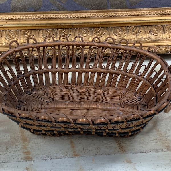 Grand Panier En Osier Vintage - Fait Main, Forme Ovale, 58x40x17 Cm, Sans Couvercle